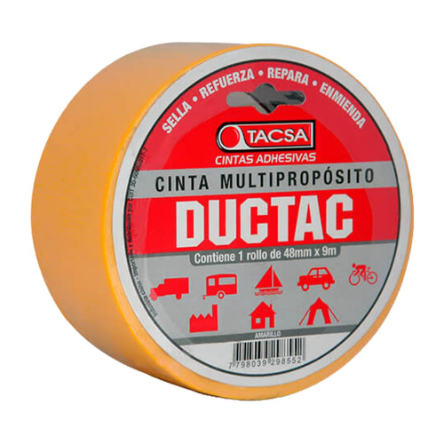 Cinta Multiproposito Tacsa Ductac Tape 48 Mm X 9 Mts Color Amarillo Liso