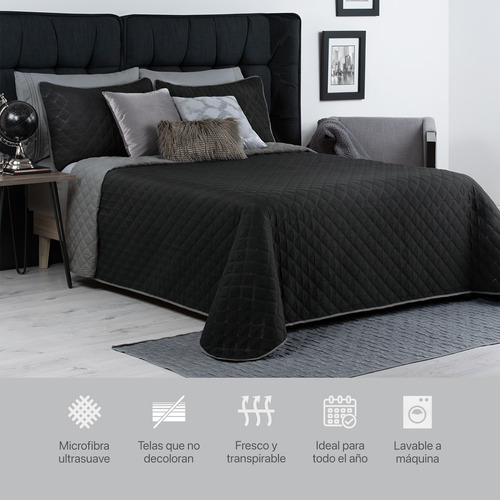 Edredón King Size Doble Vista Incluye 2 Fundas Real Textil Negro - Gris
