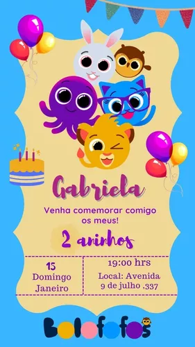 Convite Digital Virtual Aniversário Festa Infantil Bolofofos