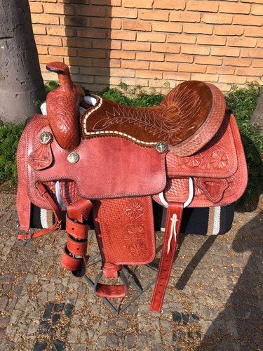 Sela Prova De Laço E Team Roping Profissional Entalhada Inox