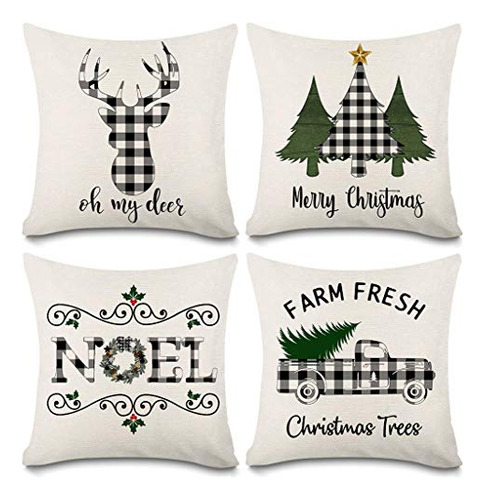 Kacopol Navidad Buffalo Plaids Deer Christmas Tree P4j34