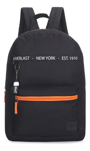 Imagen 2 de 4 de Mochila Everlast Reforzada Urbana Escolar Deportiva Llavero Color Negro (16063)