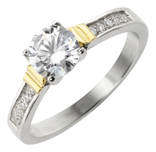 Imagen 2 de 10 de Anillo Solitario Compromiso Plata Y Oro Cintillo Casamiento