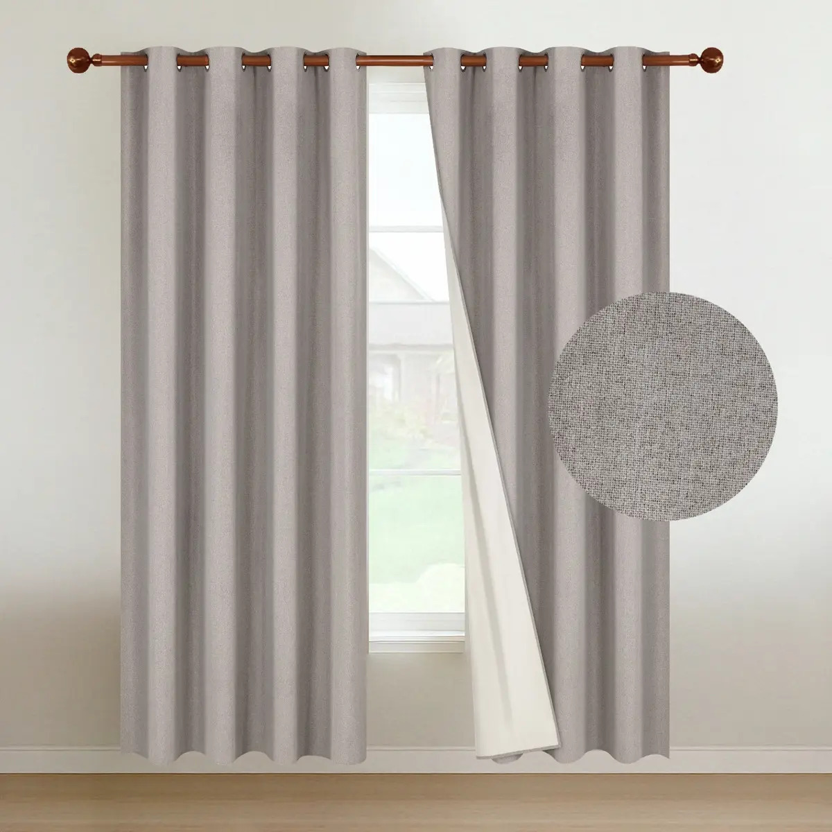 Cortina 100% Blackout Engomada Termica X2 Casatua Tipo Lino - Beige