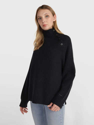 Suéter Negro Cuello Alto Con Botones Calvin Klein De Mujer