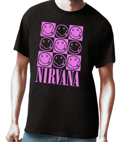 Playera Negra De Nirvana Com Estampado Lilla Grunge Rock