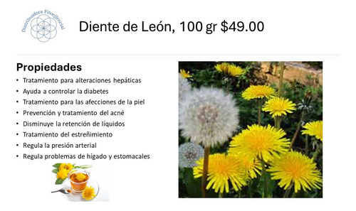 Diente De León $49, 100 Gramos