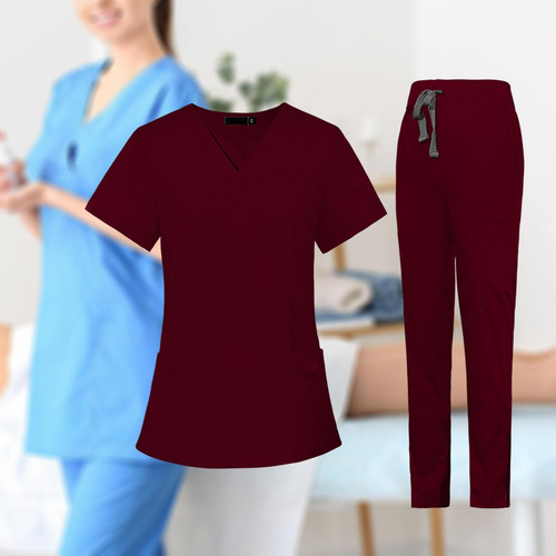 Conjunto De Uniforme Para Enfermería Con Cuello En V Para