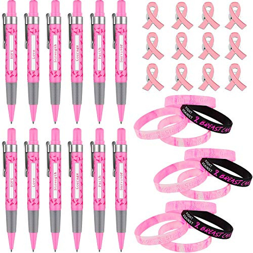 Pink Ribbon Breast Cancer Awareness Set, 12 Black Silic...