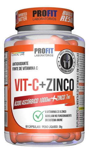 Vitamina C 1000mg + Zinc 7mg 60 Caps Profit Labs