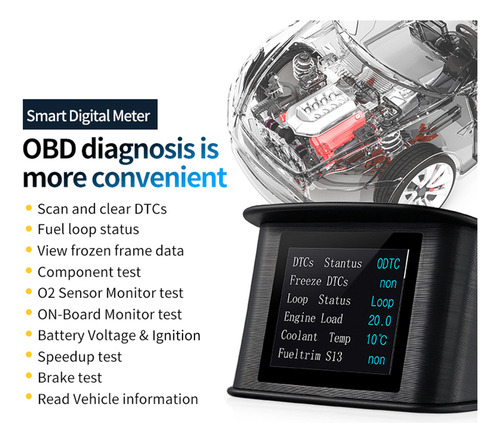 V Display Frontal Inteligente, Velocímetro Digital Obdii 2,