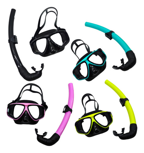Kit Mergulho Profissional Máscara E Snorkel Praia Piscina Cor Todo Preto