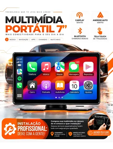 Multimídia Carplay Android Auto 7  Bluetooth Mãos Livres Preto