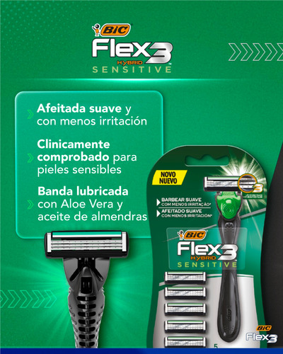 Maquina De Afeitar Bic Flex Hybrid Sensitive + 5 Repuestos
