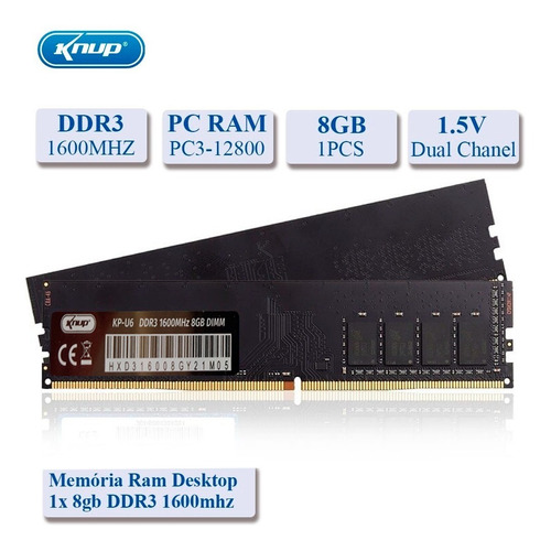 Imagem 1 de 7 de Memoria Ram Ddr3 8gb 1600mhz Gamer Promoção Frete Grátis