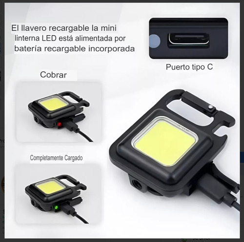 Linterna Led Cob Llavero Gancho Portátil Recargable Potente