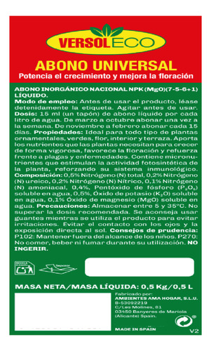 Abono Universal Plantas Y Flores 500 Gr. Versol Eco