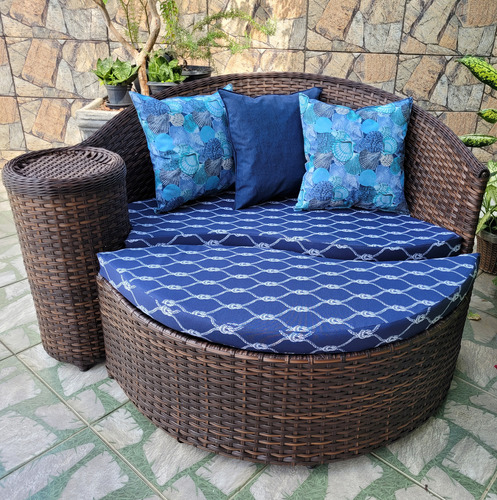 Sofá Chaise Dubai Fibra Sintética Vime Jardim Área Externa