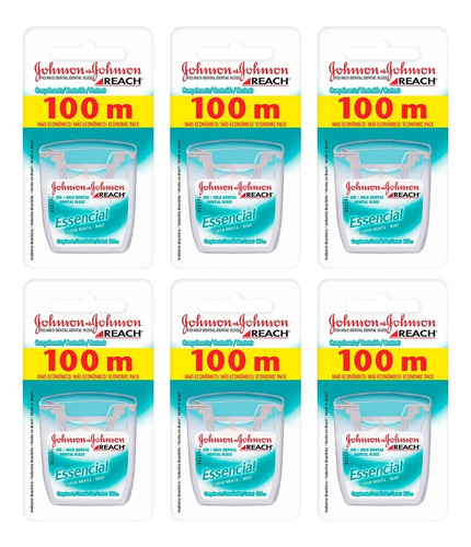 Johnson Reach Essencial Kit X6 Hilo Dental Sabor Menta 100m