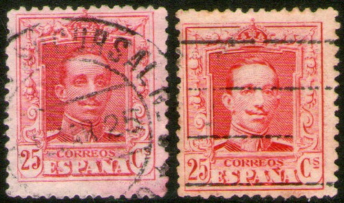 España 2 Sellos Usados Diferentes  Rey Alfonso 13° = 1922-26