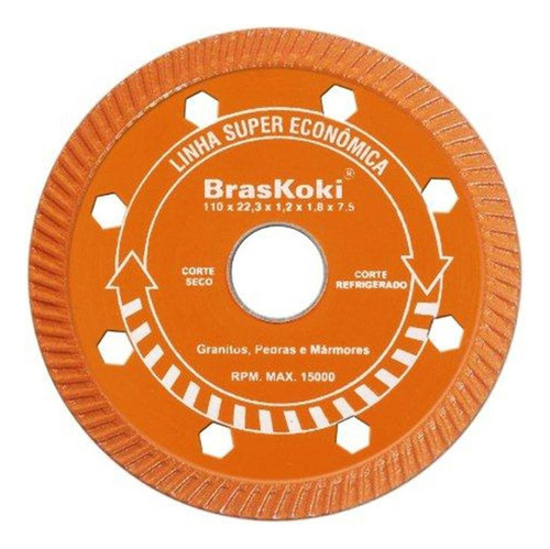 Disco Diamantado Braskoki 110mm Turbo Jet Laranja Seco Agua