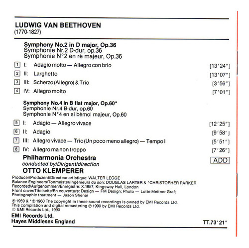 Cd Symphonien 2 & 4 (ludwig Van Beethoven) Estándar