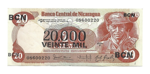 Billete Nicaragua 20,000 Córdobas / 20 Córdobas 1987