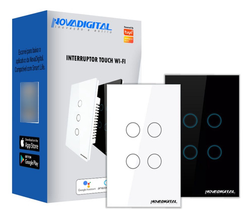 Interruptor Touch Wi-fi + Rf433mhz 04 Botões Novadigital