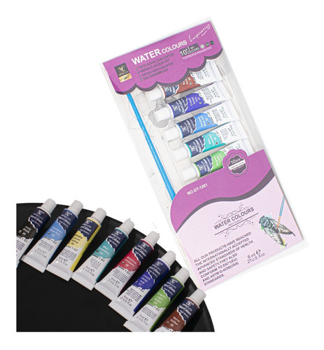 Imagen 3 de 5 de Set 10 X 6ml + 1 Pincel Pintura Acuarela Giorgione
