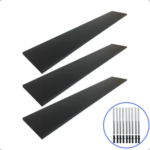 comprar 3 Prateleiras De Parede 120x20 Madeira Mdf Preto C\u002Fsuporte