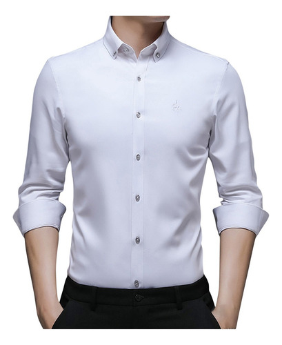 Camisa Casual De Seda Para Hombre, Manga Larga, Fibra De Bam