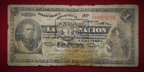 Billete 1 Peso Banco Nacion Argentina 1904 Bottero 1301