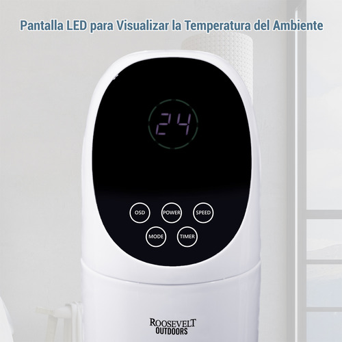 Ventilador De Torre Temporizador De 9 Hrs Control Manual 1.016 M 127 V 60hz 40w Blanco
