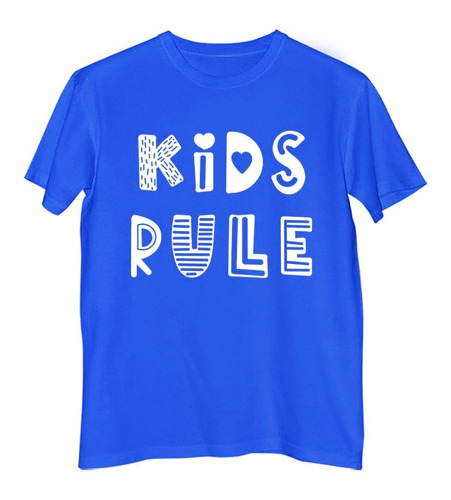 Remera Niño Color Frase Kids Rules Niños Reglas Juegos