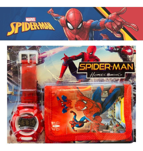 Relógio Infantil Digital Homem Aranha + Carteira Presente