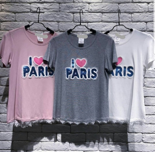 Tshirt Paris Detalhe Em Paetê E Renda Na Barra