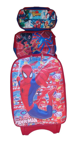 Set Mochila 3d De Carrito  Spidermancon Lonchera Y Lapicera