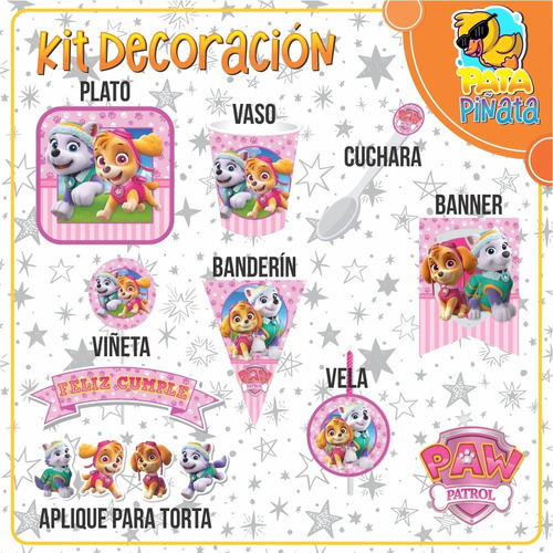 Kit Decoracion Fiesta Infantil Paw Patrol Rosado Niña