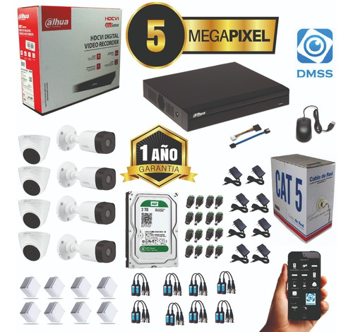 Kit Camara De Seguridad Dahua Dvr 8ch 5mp+ 8 Cám 5mp+ 2tb