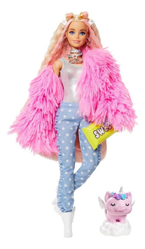 Barbie Barbie Extra #3 Pink Fuzzy Jacket Muñeca Mattel GRN28