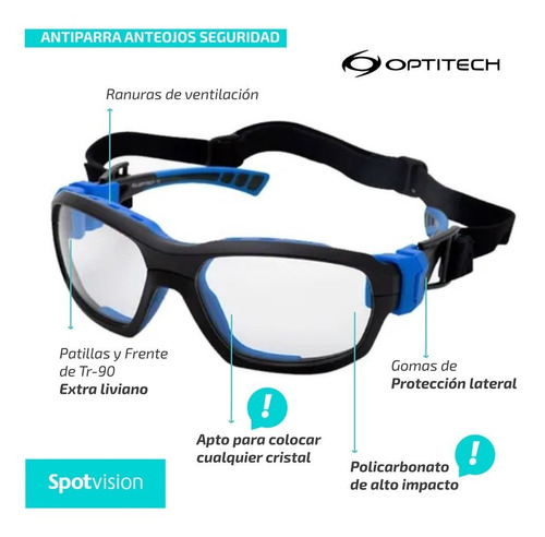 Imagen 2 de 10 de Antiparra Anteojos Deportivos Impacto Optitech Dot Op251
