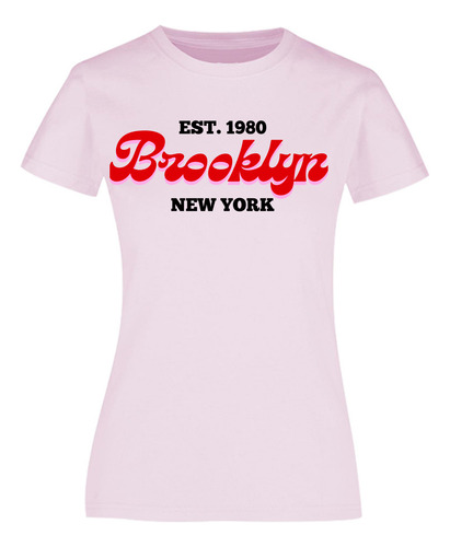 Playera Para Mujer Brooklyn New York - Casual Letras Rojas