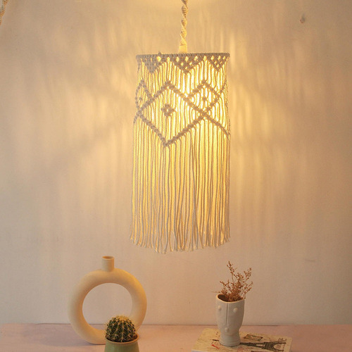 Lámpara Colgante De Pantalla De Macramé Con Lámpara