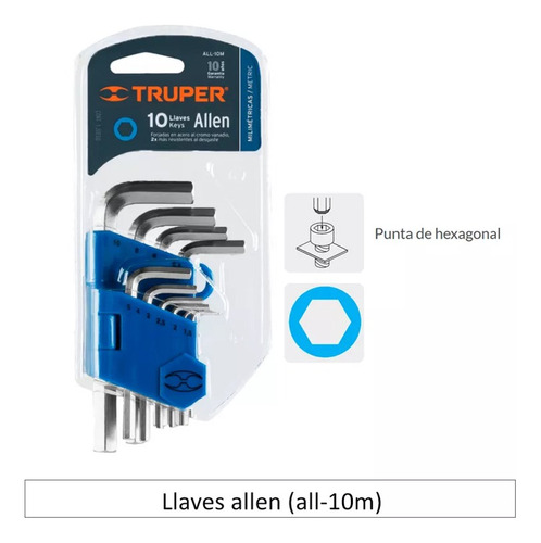 Juegos De 10 Llaves Allen Mm Con Organizador Truper 15536