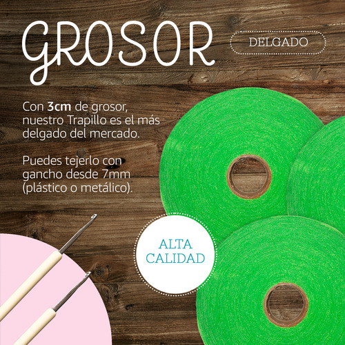 Trapillo 3cm Grosor Verdemanzana Tejido Crochet Hogar Tapete