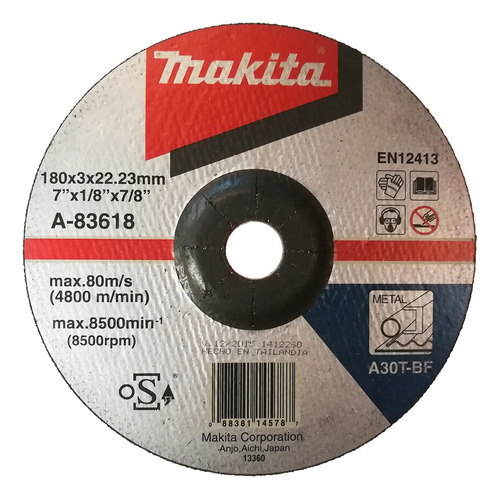 Disco Makita 180 X 3 X 22.23 Mm Para Metales A-83618