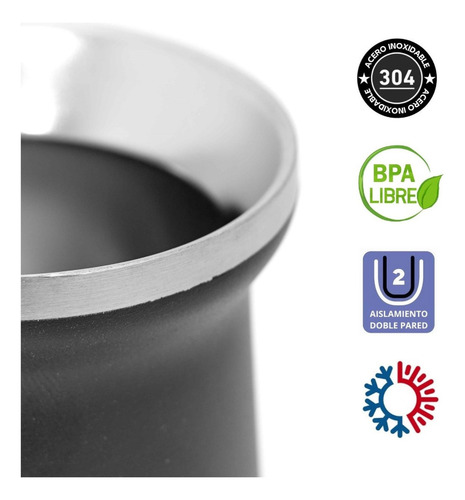 Mate Térmico De Acero Inox. Doble Pared Y Bombilla - 160 Ml Color Negro 160ml