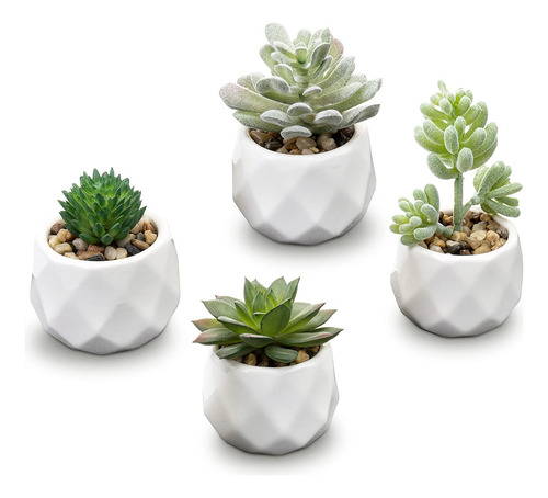 Mygift Juego De 4 Mini Plantas Artificiales Suculentas Artif