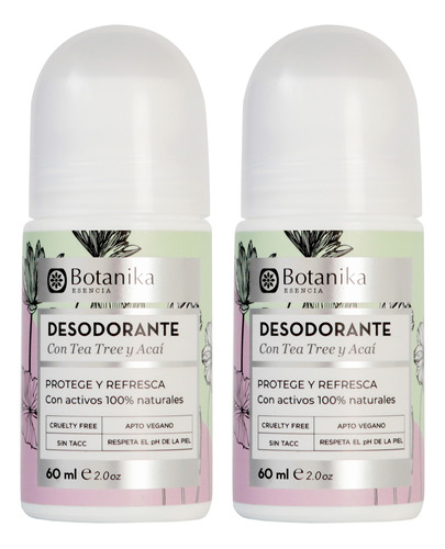 Natier Botanika X2 Desodorante Roll On Tea Tree Y Acaí 60ml