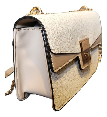 Bolso Guess Sg914221 Blanco Monograma Dorados Beige